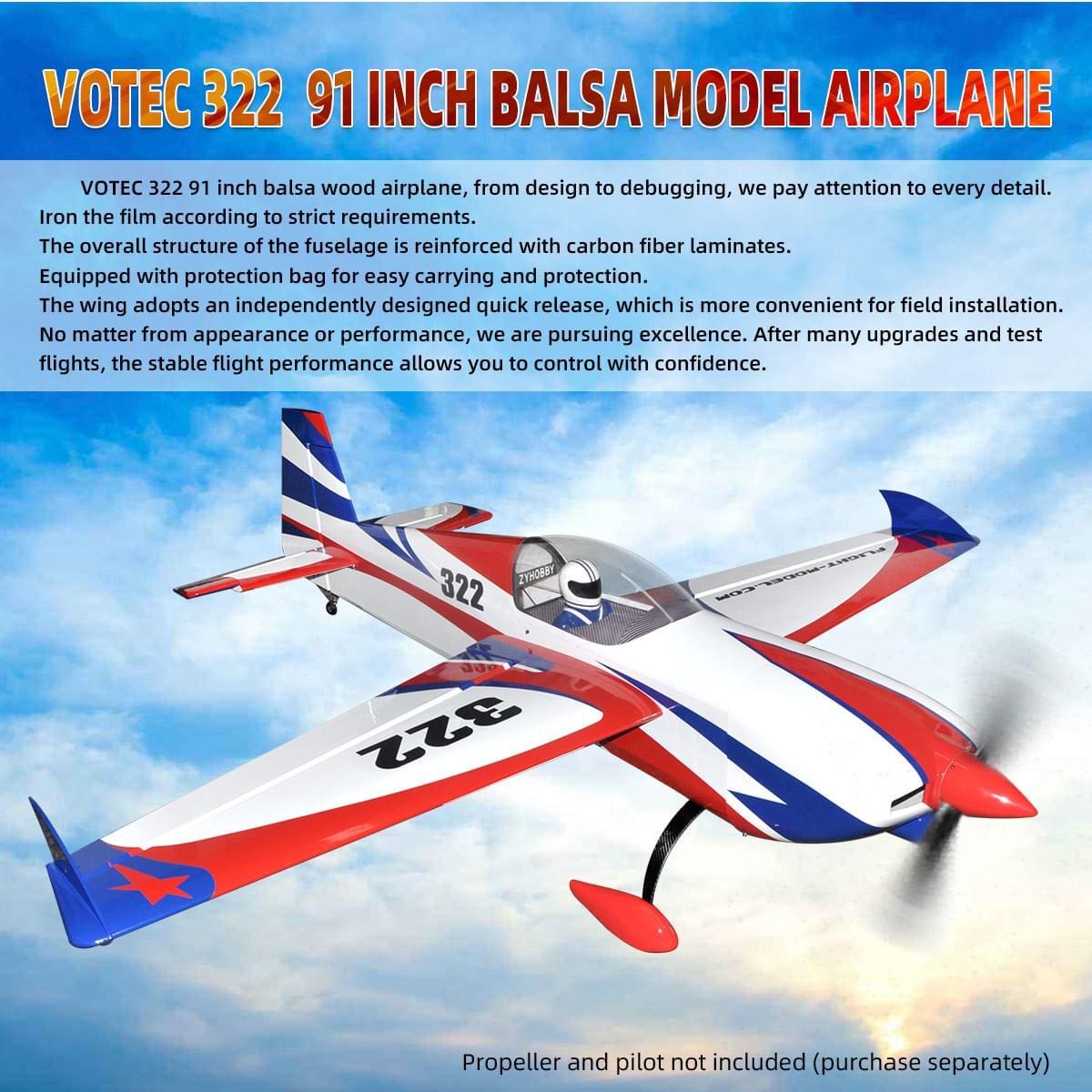 VOTEC 322 91inch Balsa model airplane 60-80cc 3D Fixed Wing Light Wood Remote-Controlled Aircraft(Or