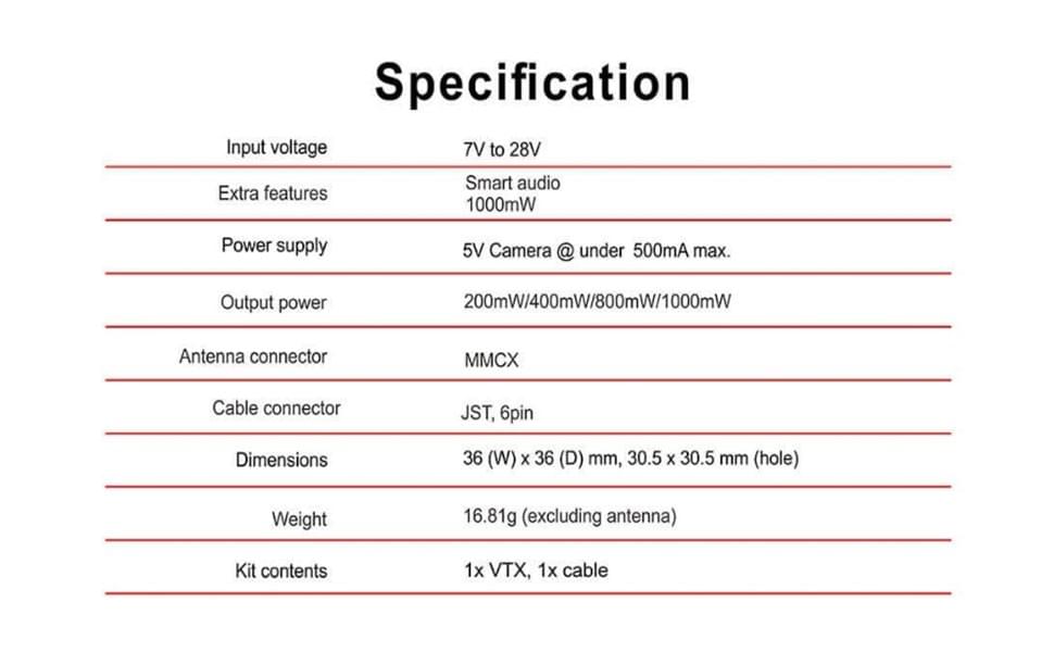 5.8G Long Range VTX FPV Transmitter 200mW/400mW/800mW/1000mW Switchable VTX Support Smart Audio