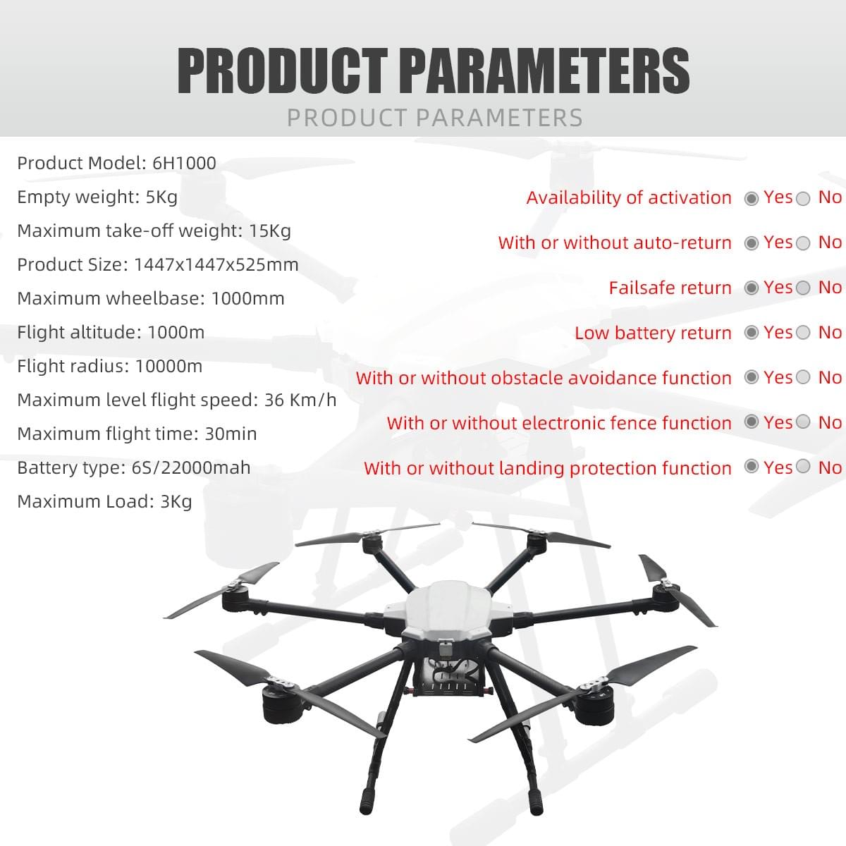 6H1000 12KG Heavy Lift Delivery UAV remote control drone custom brushless gimbal custom thermal imag