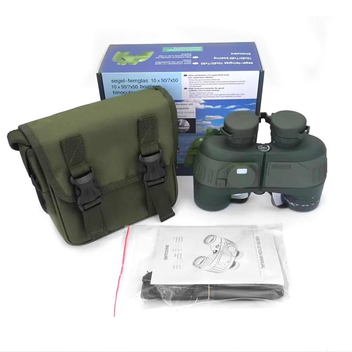 Telescope Binoculars 7x50 Professional Powerful Binoculars with Internal Rangefinder Compass