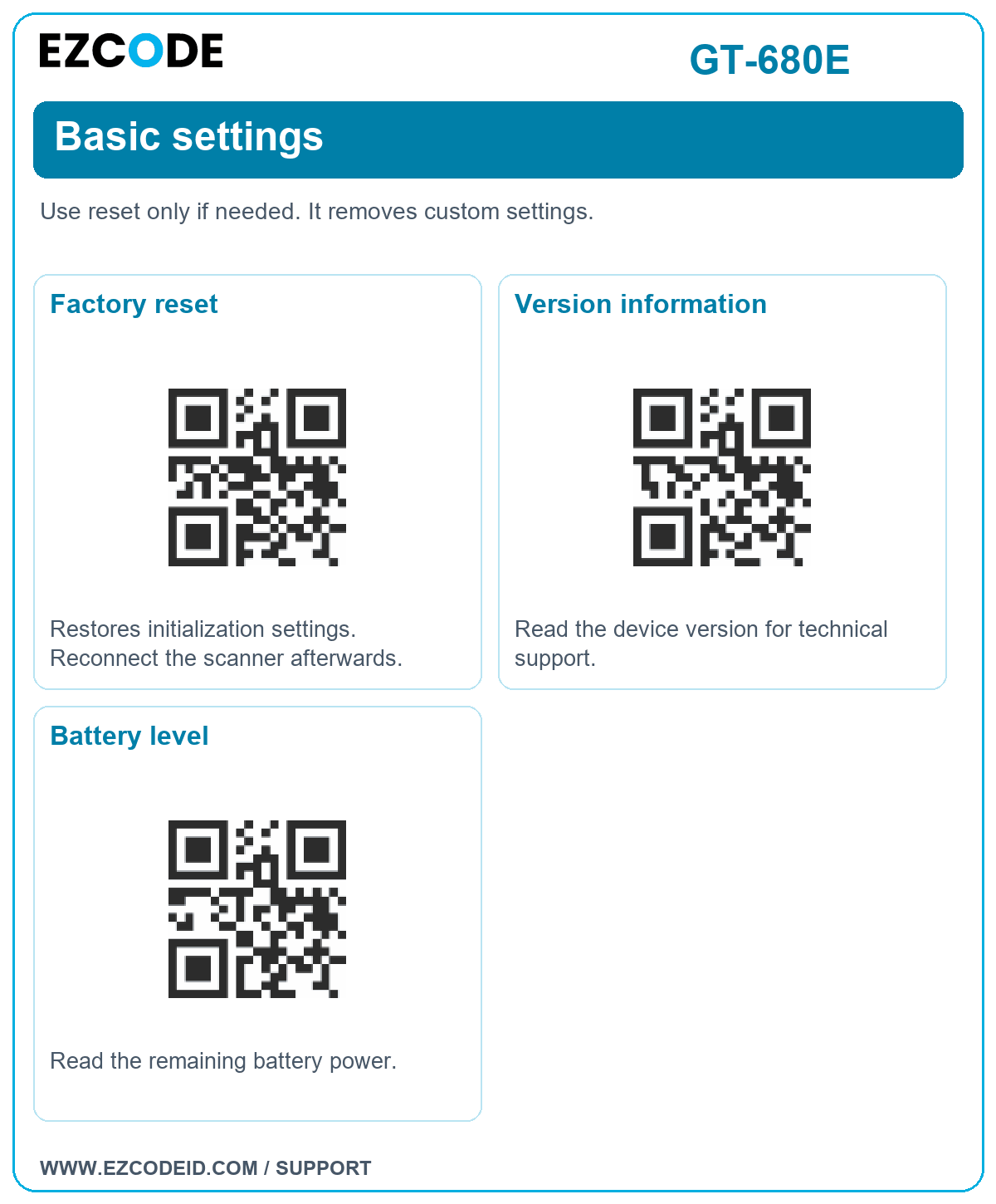 Factory reset setting code