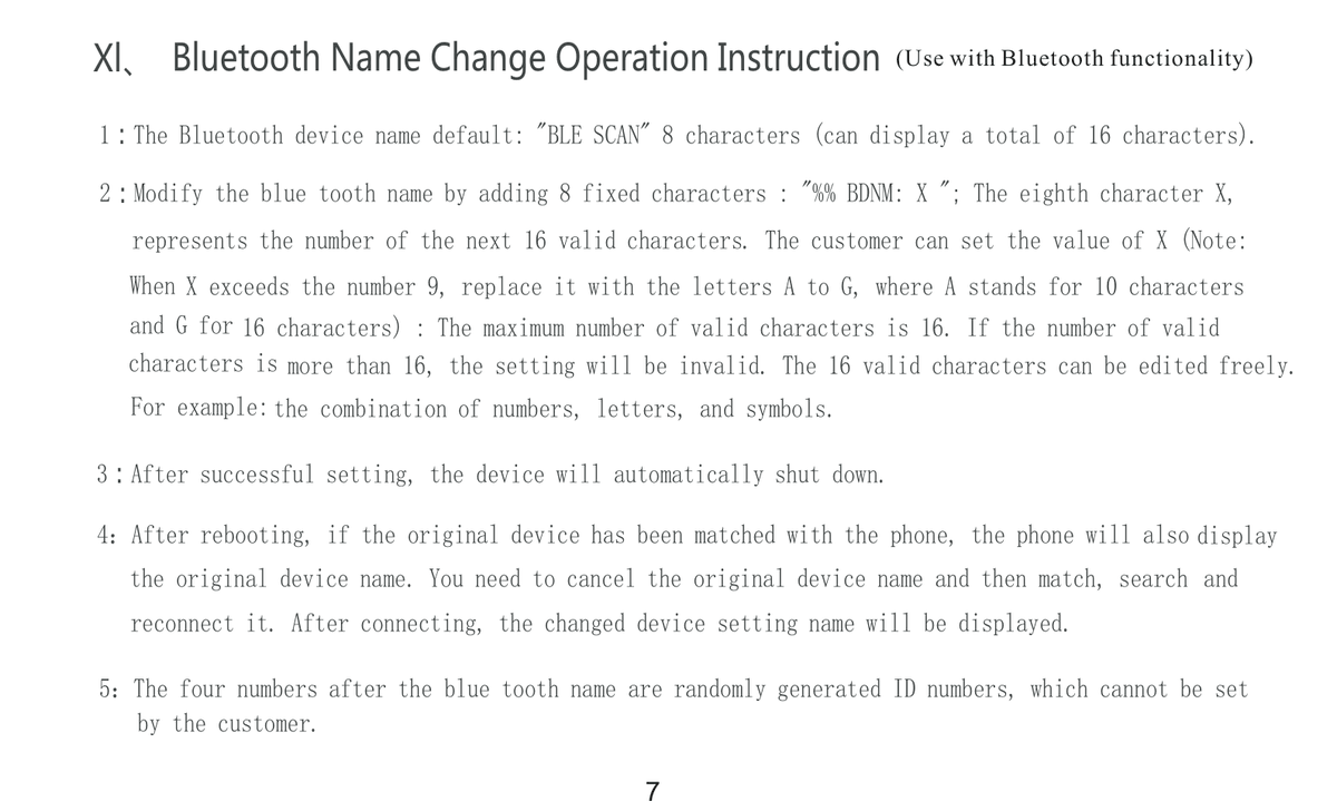 Bluetooth naming instructions