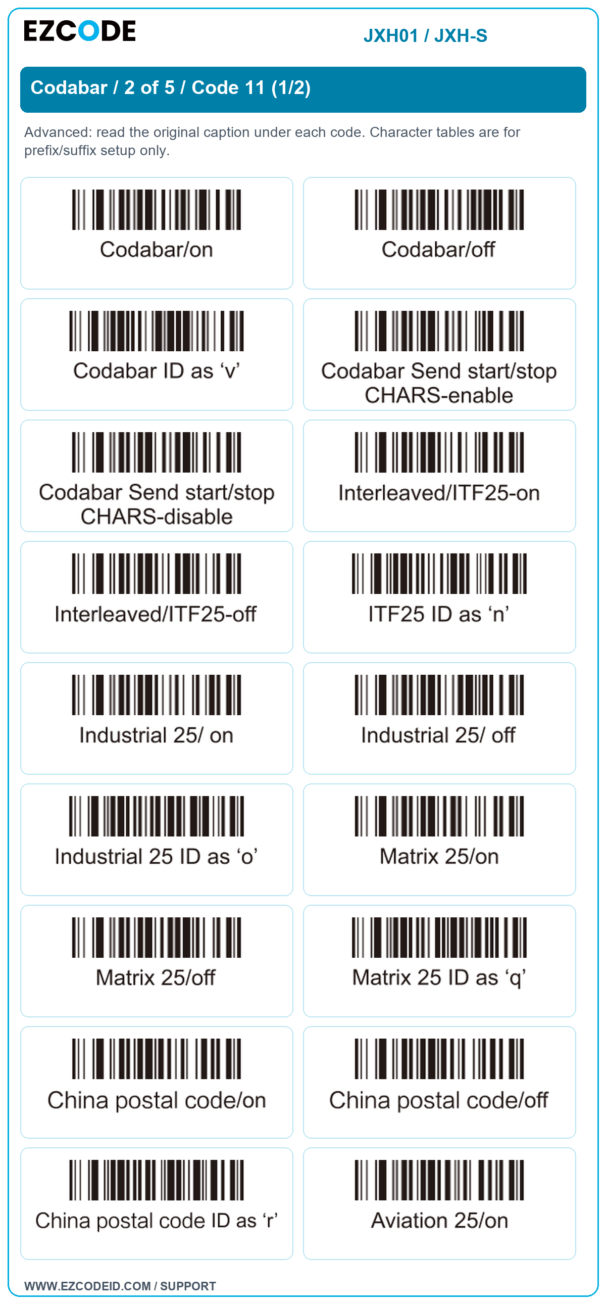 Codabar / 2 of 5 / Code 11 (1/2): original manual caption