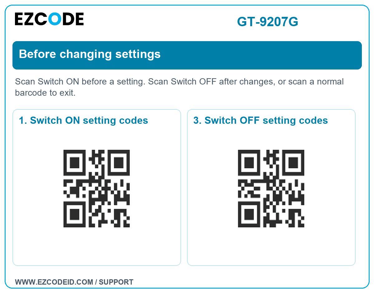 1. Switch ON setting codes
