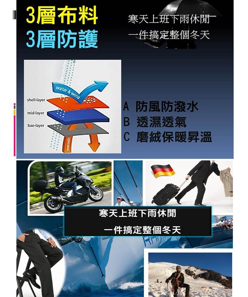 男款抓絨防風杜邦潑水三層貼合彈性輕量軟殼褲保暖褲(HMP010 海軍藍)