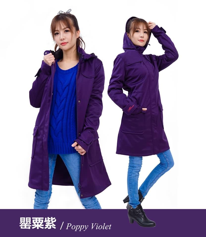 女款國際頂級輕量顯瘦防風防水可拆帽長版外套 (HJL003 黑色/深紫)