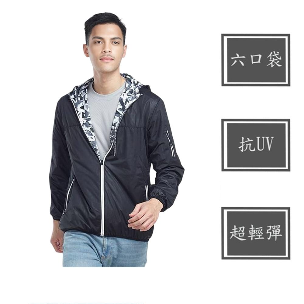 幾何印花柔軟舒適雙穿連帽防風外套( D1704 四色可選)