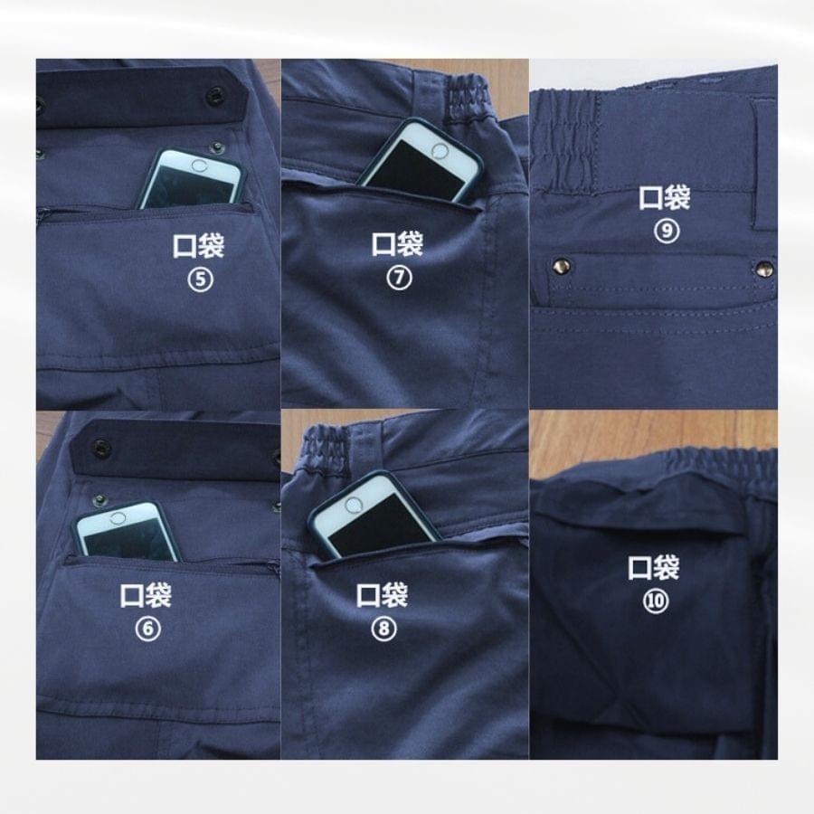 防潑水薄款多口袋彈性耐磨防曬長褲休閒長褲(SPM026 鐵灰/褐色)