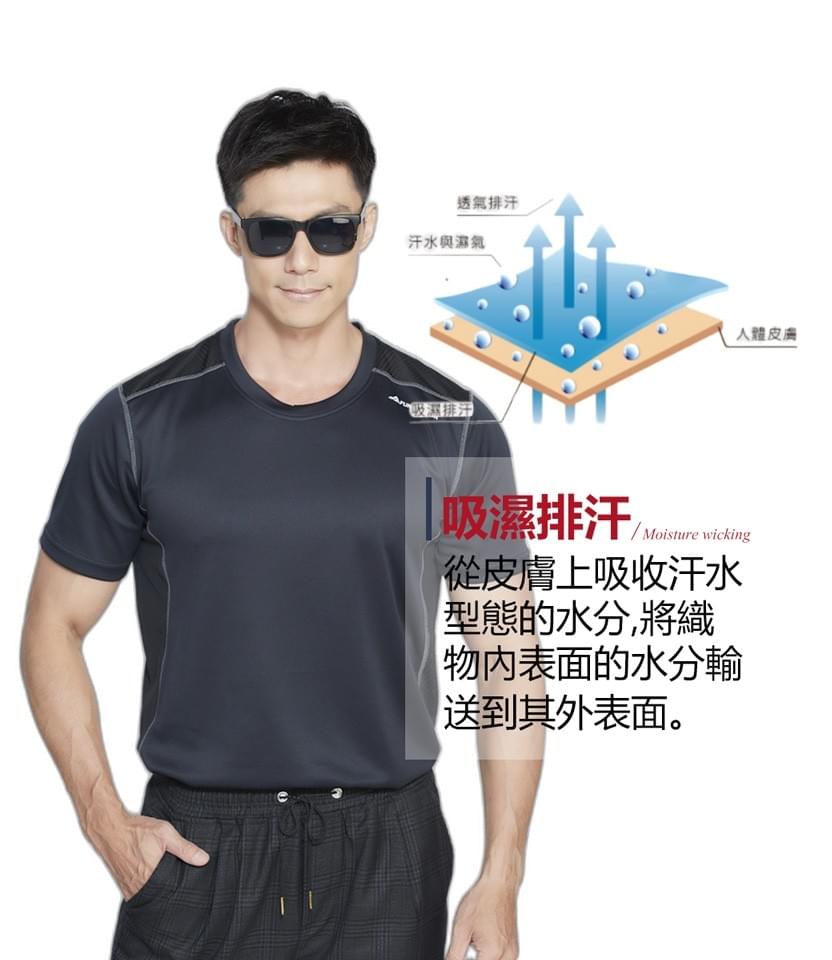 男款超輕彈涼感透心多樣拼接圓領短袖上衣(DMT2402 黑灰/丈青/墨綠)