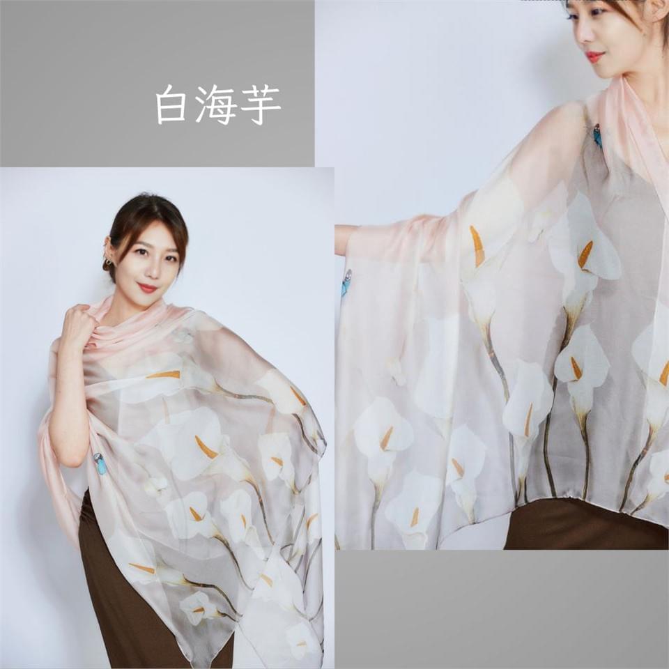 千島雲錦 絲語花影名媛奢華蠶絲披巾(DS2501 兩色可選)