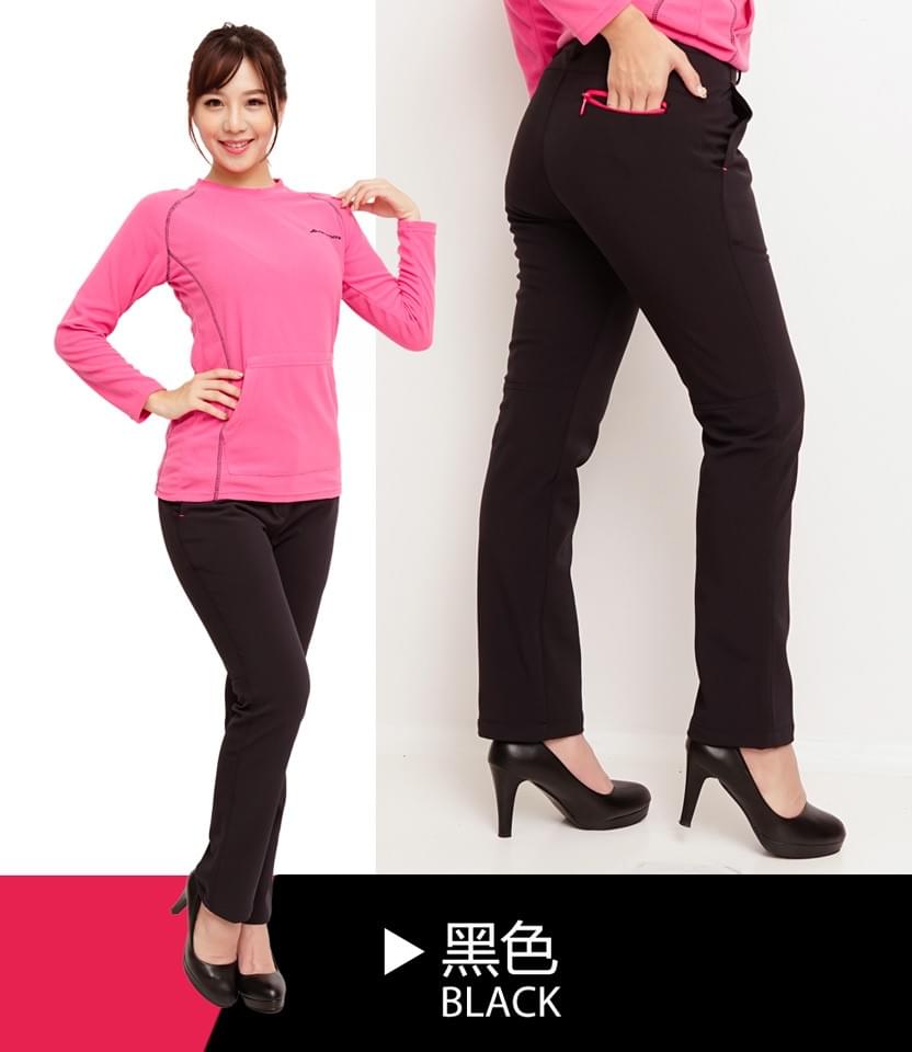 女款禦寒防潑修身剪裁三層貼合抓絨長褲保溫軟殼褲(HPL004 黑色/深紫)