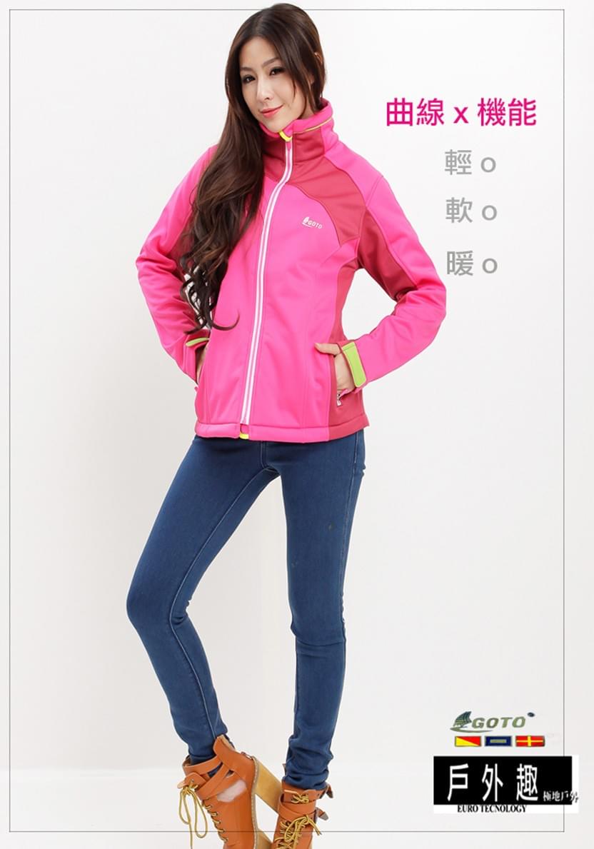 女款立領外套禦寒曲線防風防水彈性軟殼衣內保暖刷毛外套(HJL002 櫻桃紅)