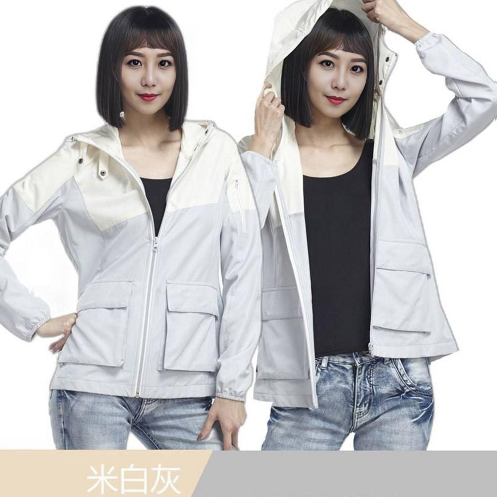 女款超輕薄抗曬UPF50+ 雙鉚釘雙色拼接連帽斜邊口袋收納防曬外套(SJL003 三色可選)