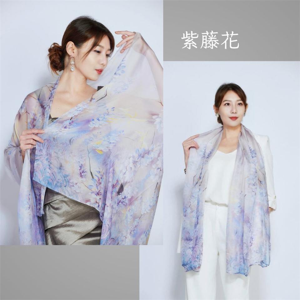 千島雲錦 絲語花影名媛奢華蠶絲披巾(DS2501 兩色可選)