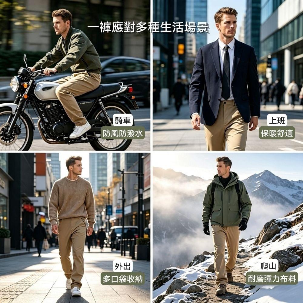 男款超彈多口袋抓絨禦寒防風防潑水軟殼保暖褲(HMP015 卡其)