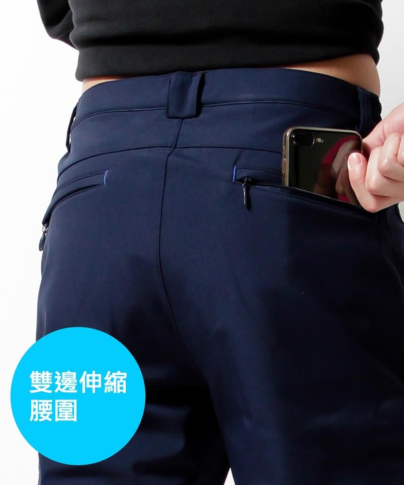 男款抓絨防風杜邦潑水三層貼合彈性輕量軟殼褲保暖褲(HMP010 海軍藍)