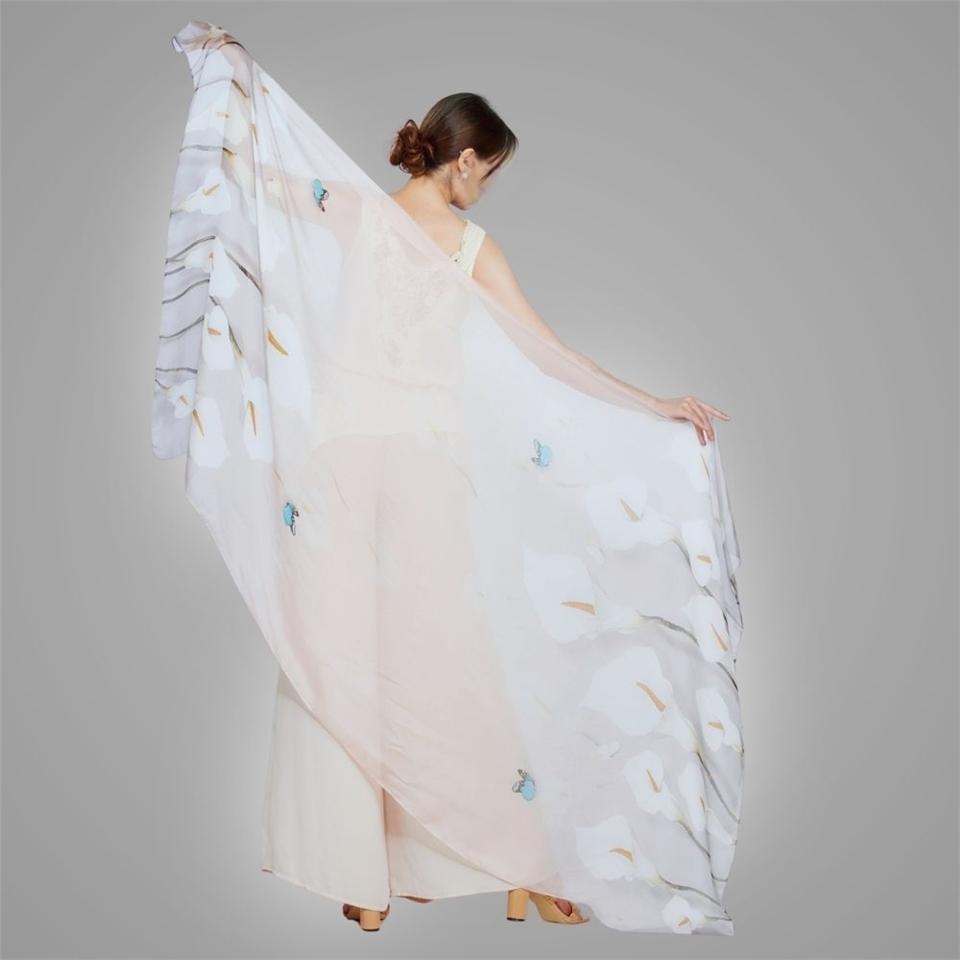 千島雲錦 絲語花影名媛奢華蠶絲披巾(DS2501 兩色可選)