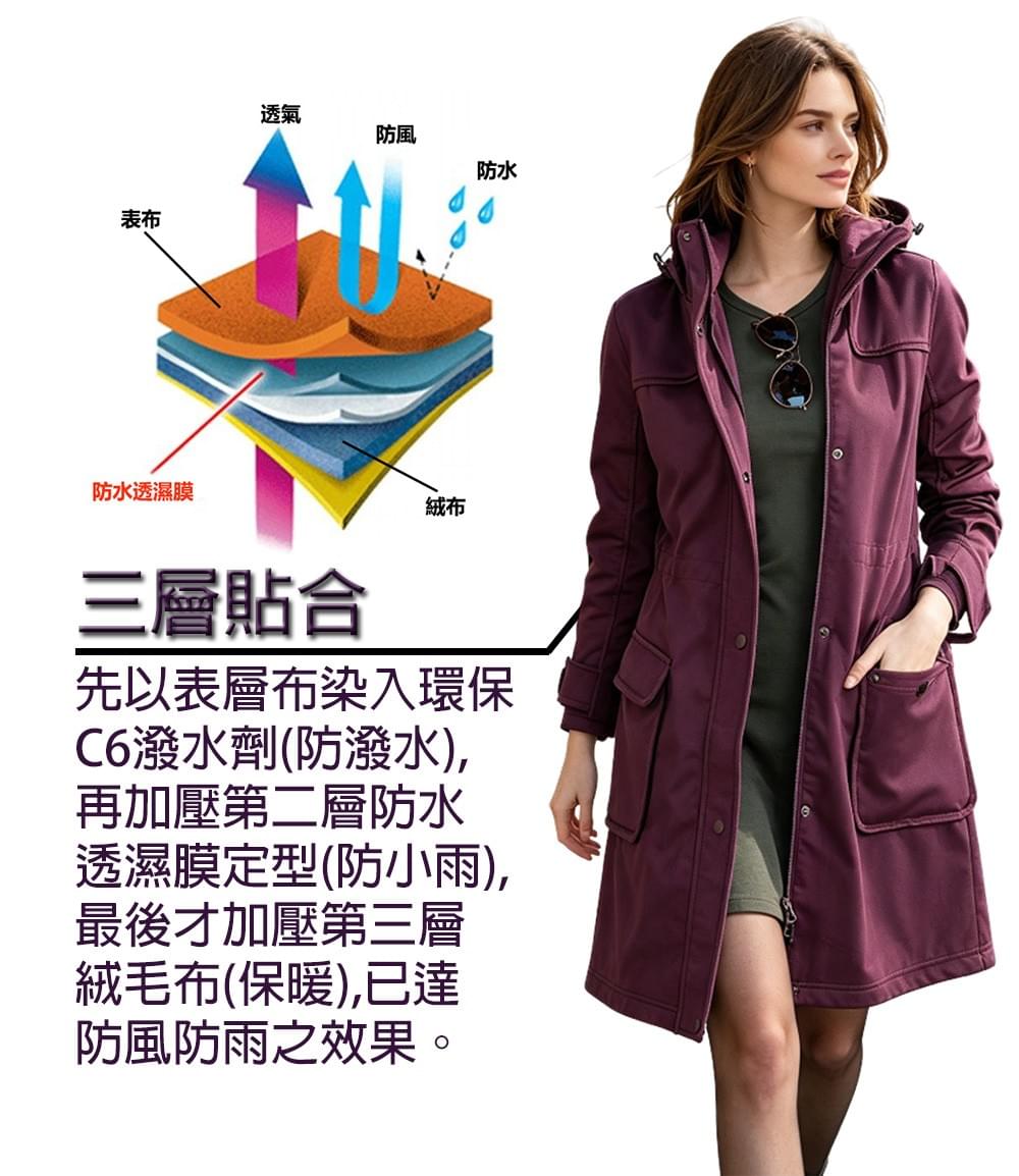 女款國際頂級輕量顯瘦防風防水可拆帽長版外套 (HJL003 深紫) 