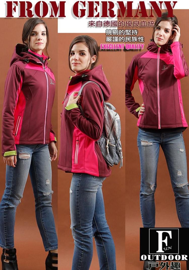 女款連帽外套禦寒曲線防風防水彈性軟殼衣內保暖刷毛外套(HJL002S)