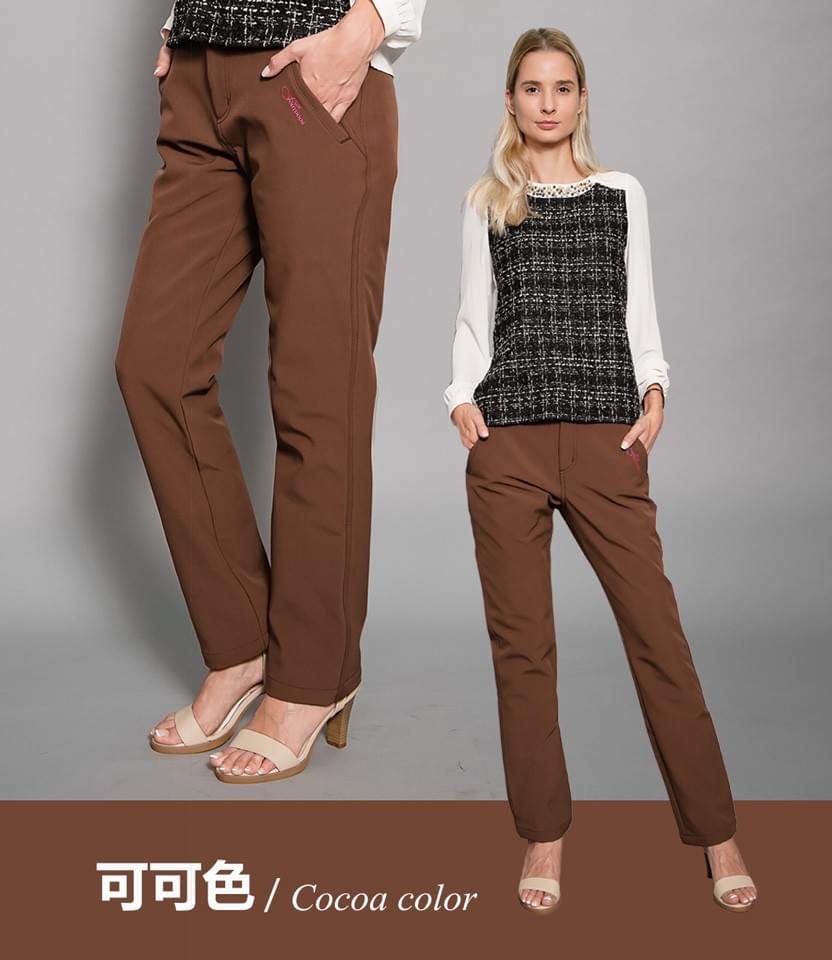 女款厚磅蜂巢格紋多口袋抓絨防風三層暖殼褲(HPL016 黑色/可可色)