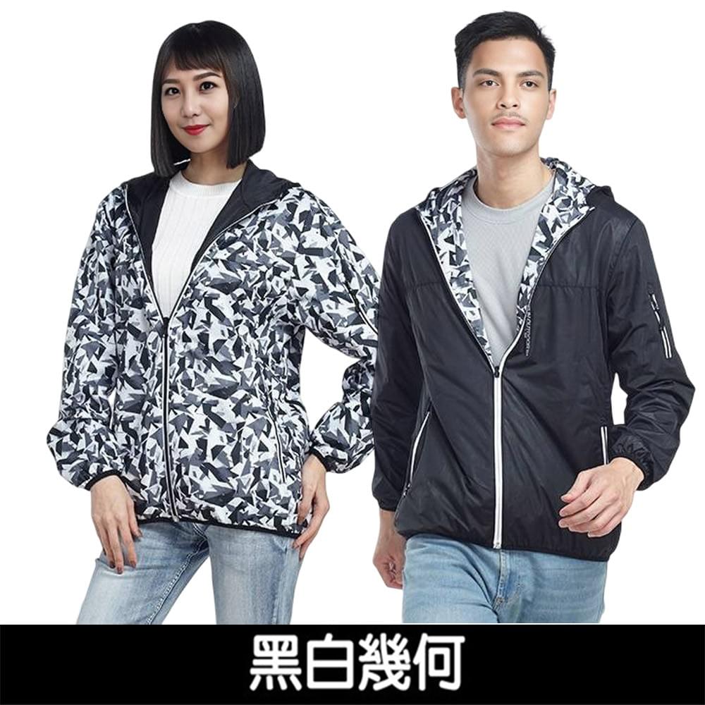 幾何印花柔軟舒適雙穿連帽防風外套( D1704 四色可選)