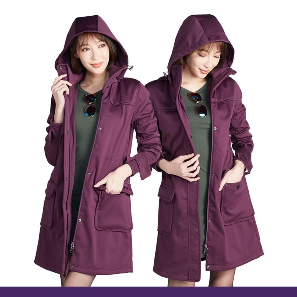 女款國際頂級輕量顯瘦防風防水可拆帽長版外套 (HJL003 黑色/深紫)