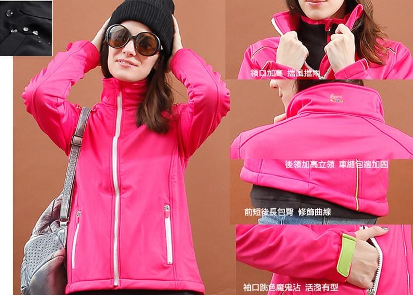 女款立領禦寒防水抗風輕彈保暖軟殼刷毛外套(HJL001 櫻桃紅)