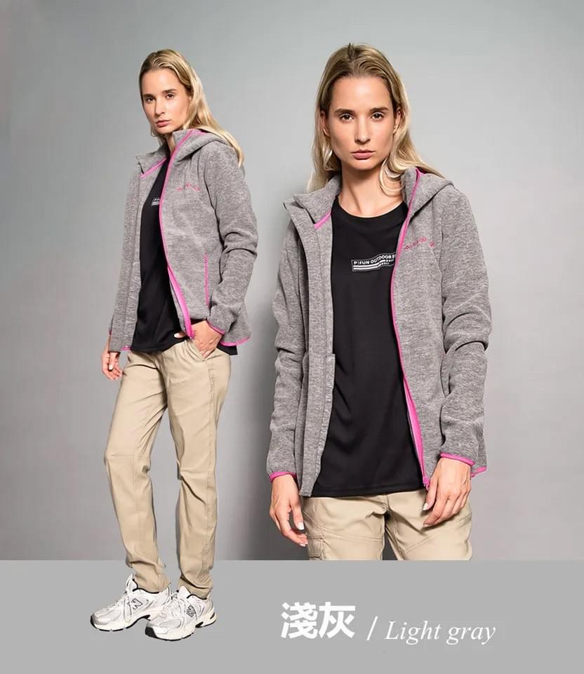 女加厚款極地蓄熱保暖天鵝絨厚刷連帽外套 (DL2204 淺灰/水藍) 