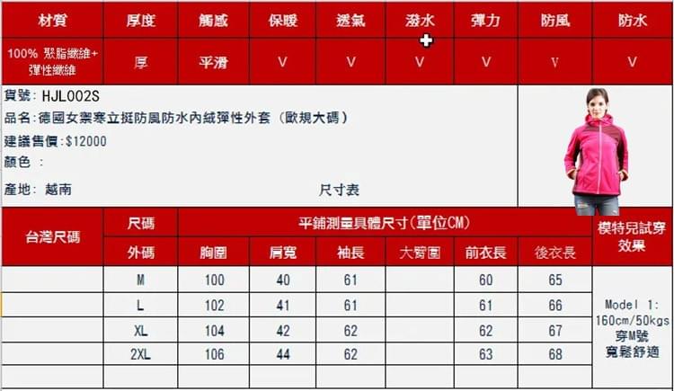 女款連帽外套禦寒曲線防風防水彈性軟殼衣內保暖刷毛外套(HJL002S)