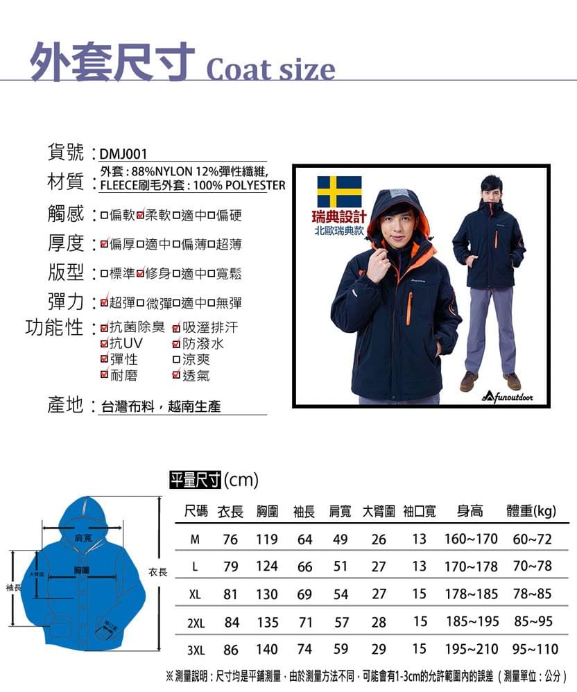 男款國際專業級極地禦寒高防水防風兩件式外套(DMJ001 黑桔)