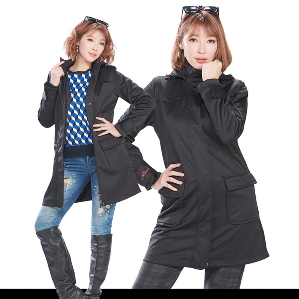 女款國際頂級輕量顯瘦防風防水可拆帽長版外套 (HJL003 黑色/深紫)