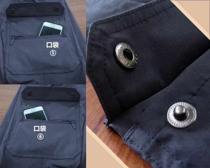 男薄款雙鉚釘多拉鍊口袋防潑水彈性防曬長褲 (HPM017 丈青/銀河灰)