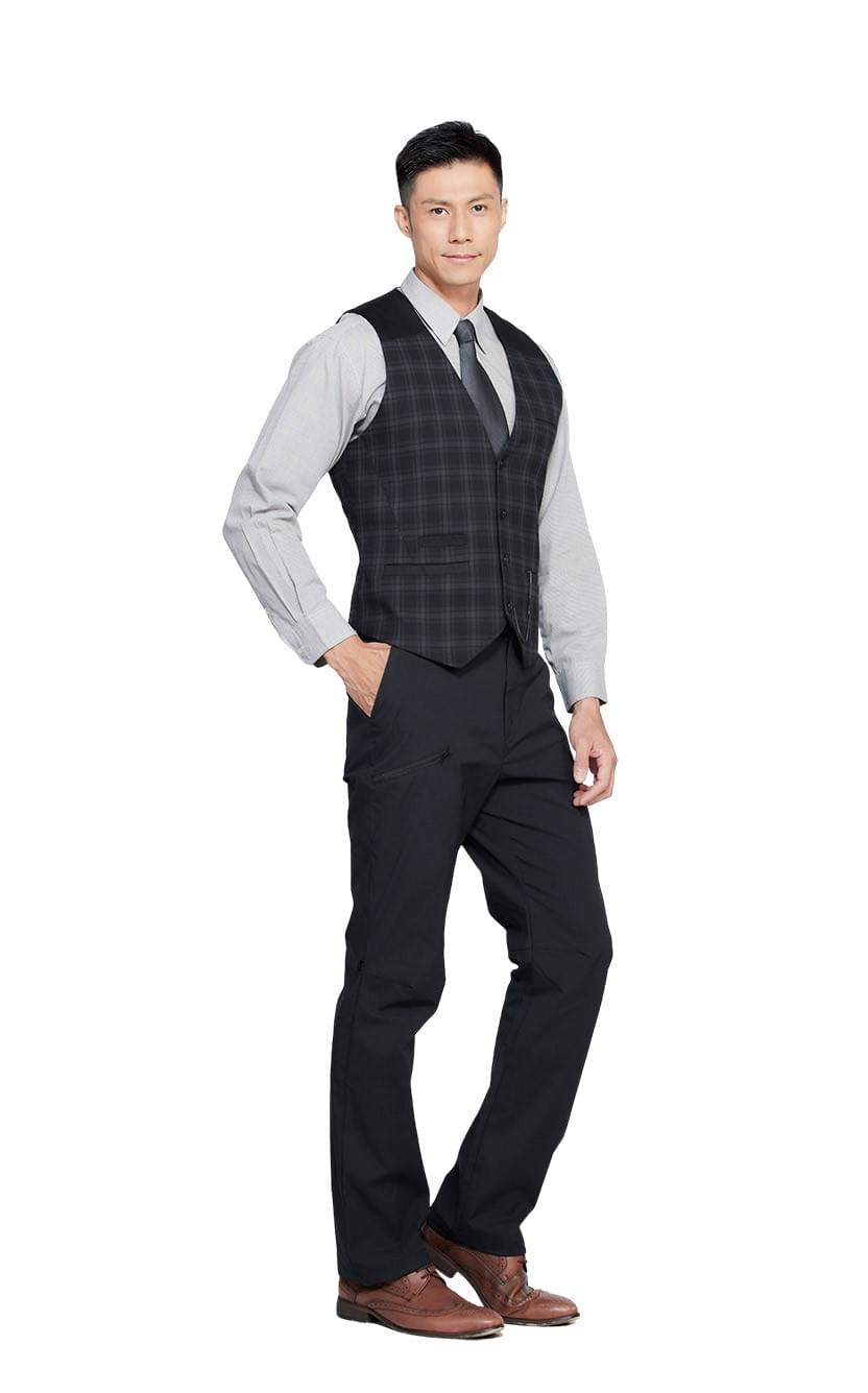 男格紋薄款耐磨多口袋防潑水彈性防曬反折長褲 ( TGPM2201 霧灰/黑 )