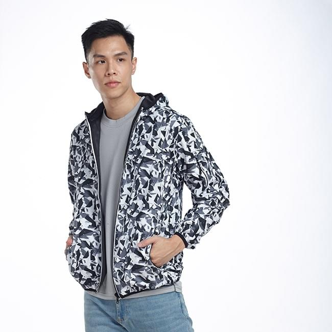 幾何印花柔軟舒適雙穿連帽防風外套( D1704 四色可選)