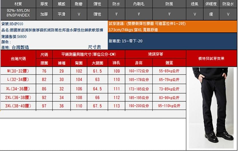 男款抓絨防風杜邦潑水三層貼合彈性輕量軟殼褲保暖褲(HMP010 海軍藍)