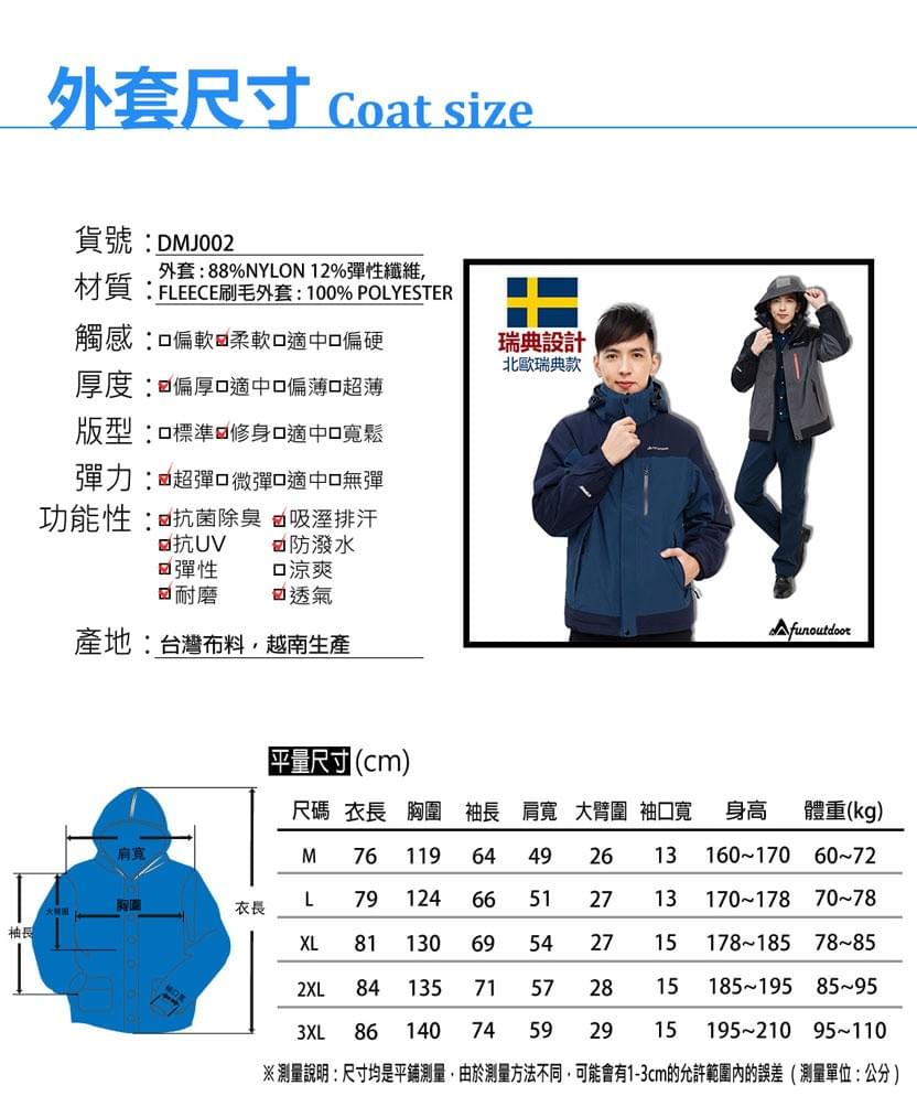 男款國際專業級極地禦寒高防水防風兩件式外套(DMJ002 丈青/鐵灰)