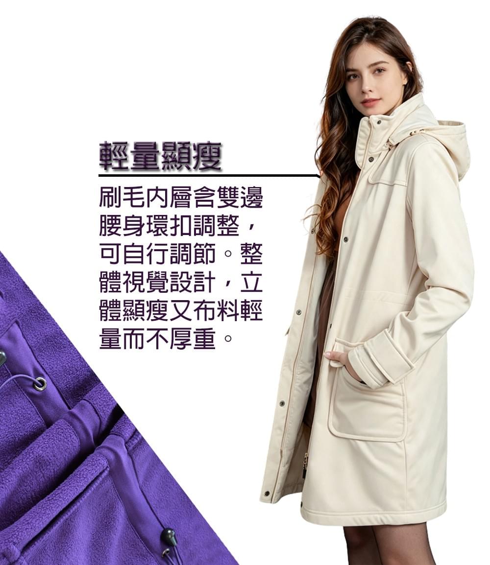 女款國際頂級輕量顯瘦防風防水可拆帽長版外套 (HJL003 黑色/罌粟紫/米色)