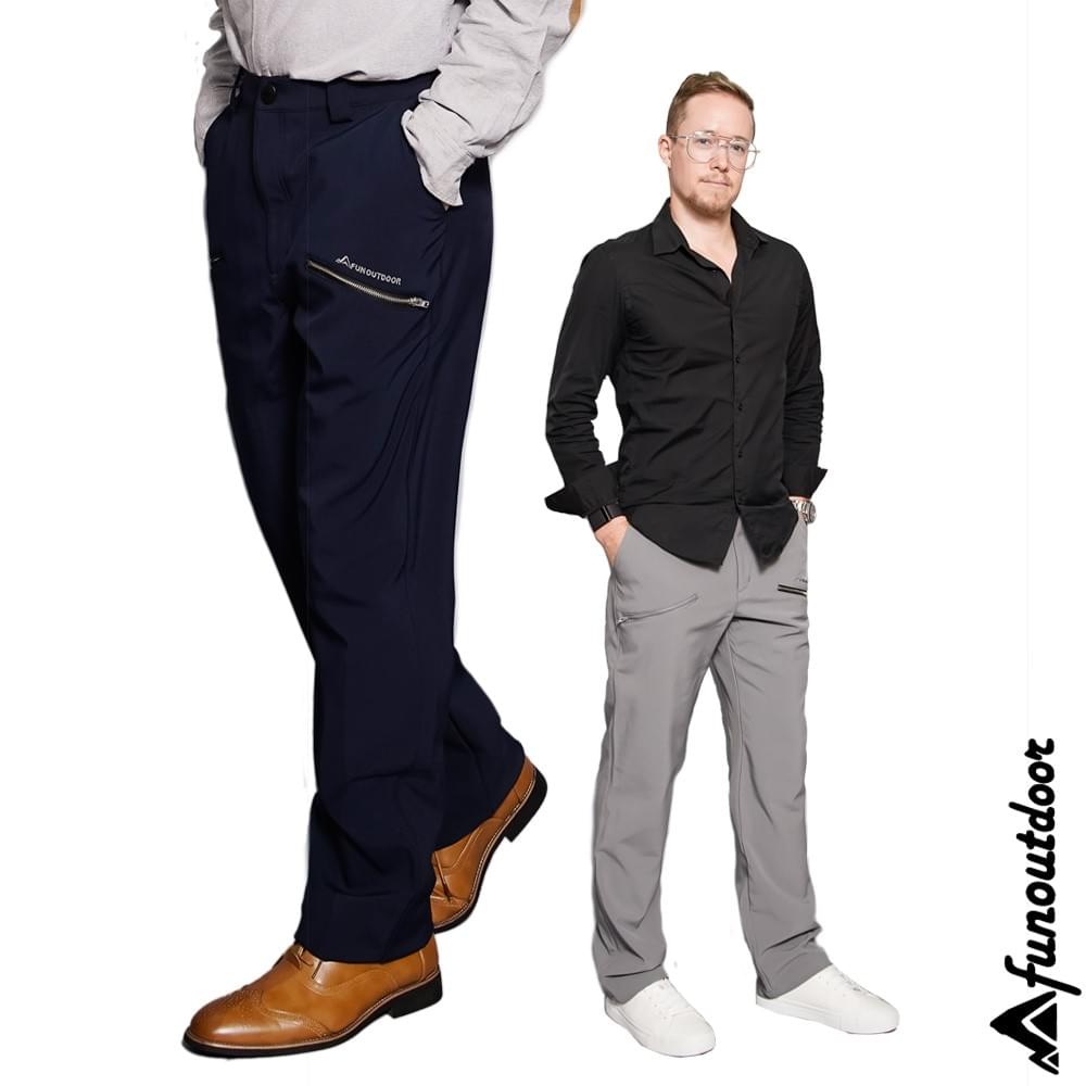 男款厚磅蜂巢格紋多口袋抓絨防風三層暖殼褲(HMP016 銀河灰/丈青)