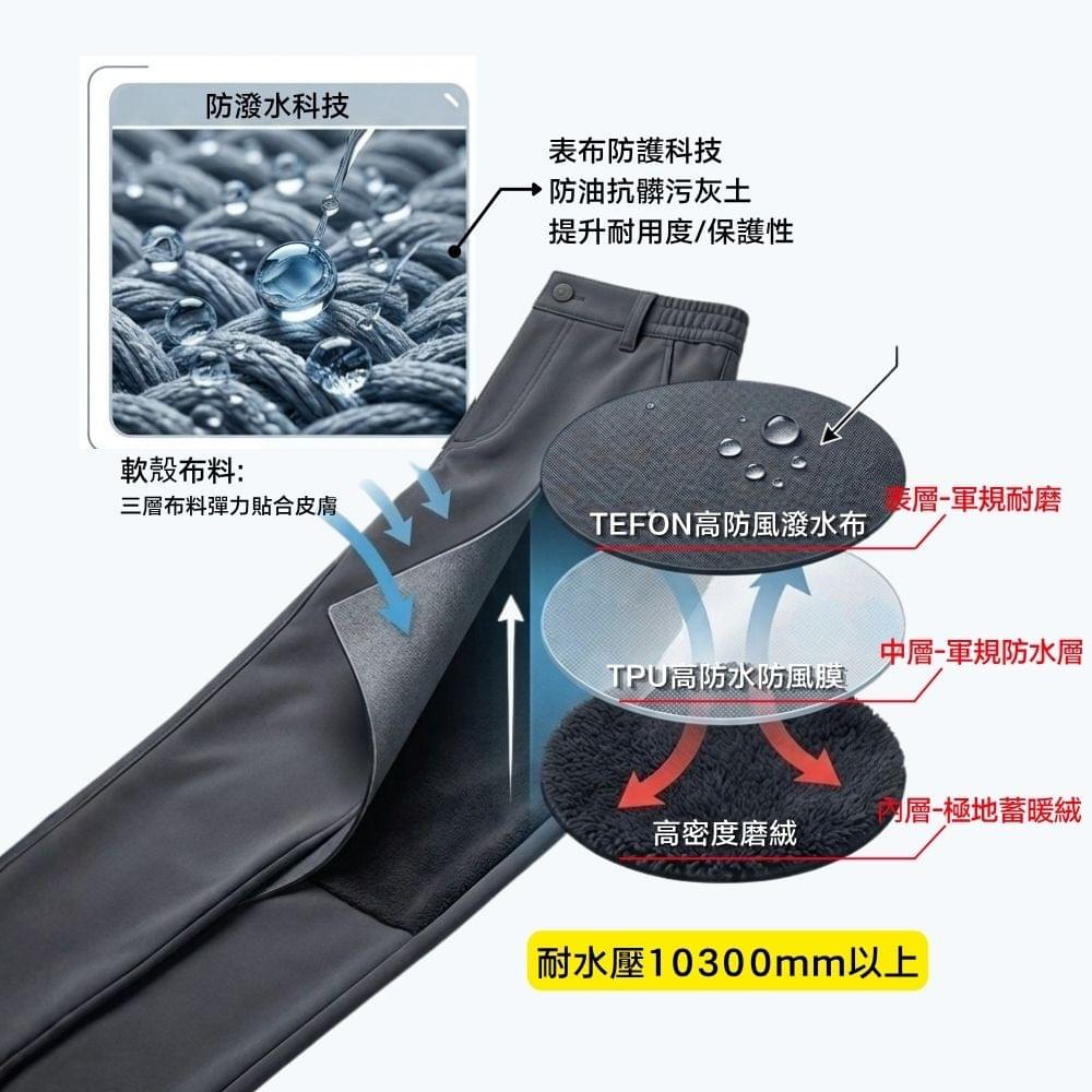 男款超彈多口袋抓絨禦寒防風防潑水軟殼保暖褲(HMP015 卡其)