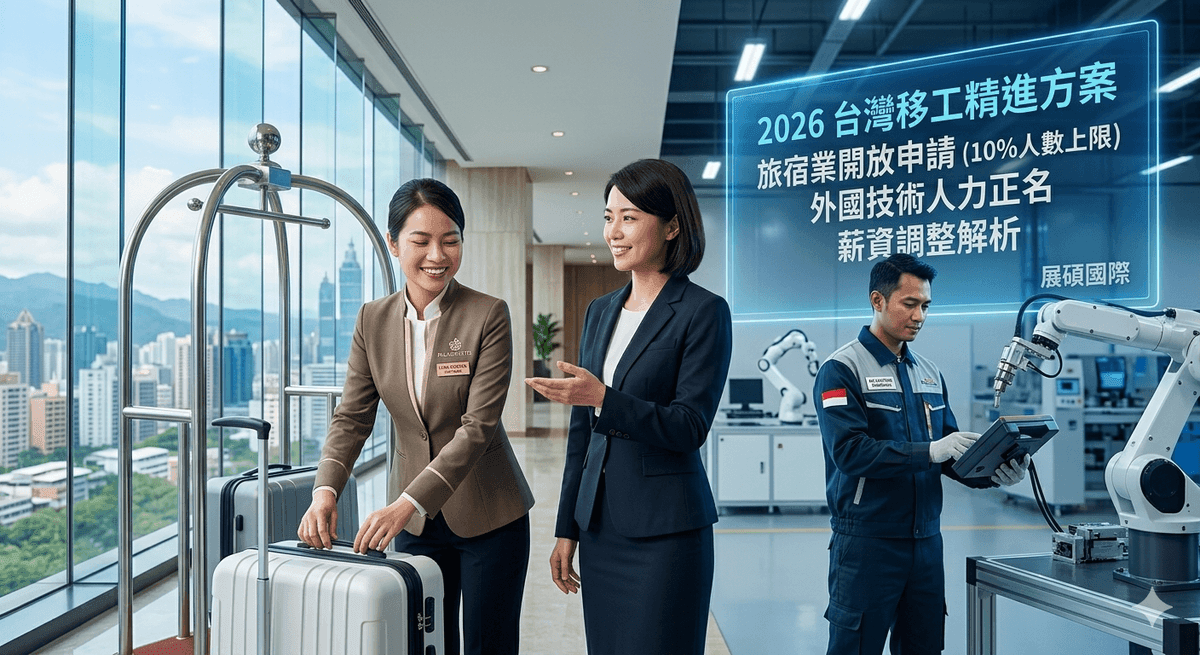 2026台灣移工精進方案最新解析！旅宿業開放申請、10%名額上限、外國技術人力正名與薪資調整重點一次看懂，協助企業快速掌握移工申請與人力配置策略。