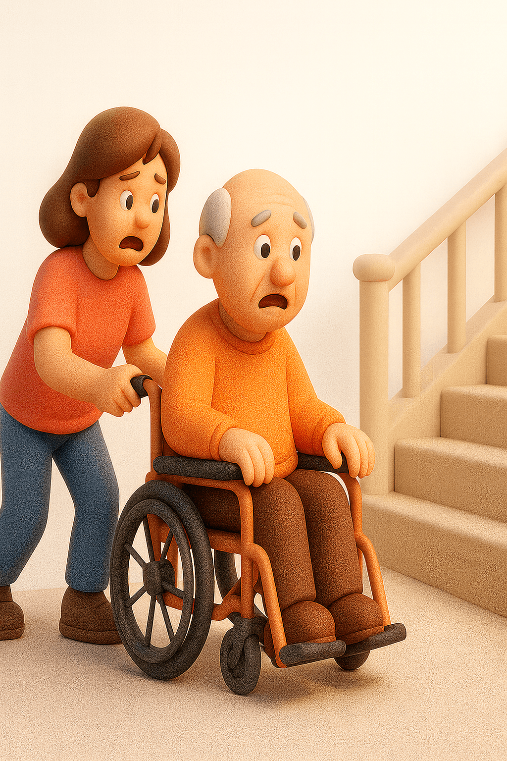 無電梯住宅樓梯環境，輪椅使用者需搭配爬梯機上下樓服務