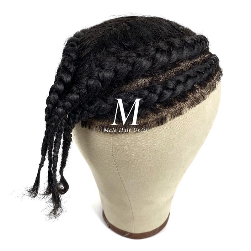 Man bun braids hair unit black