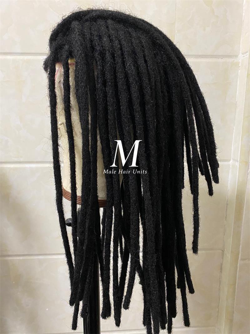 Man weave dreads lace hair unit black