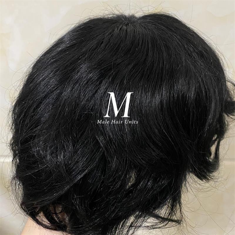 PU straight hair unit jet black