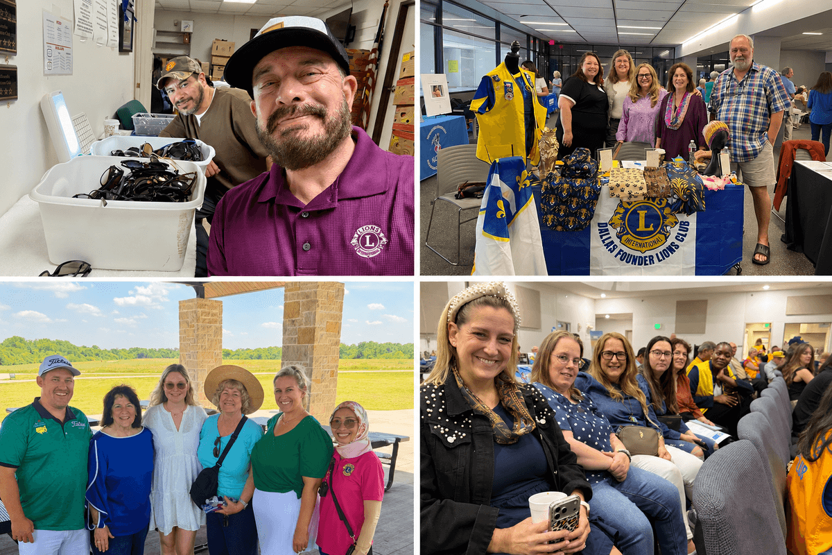 Dallas Founder Lions Club members, including President Jeff Strater, participating in service projects, community events and District 2-X1 activities.