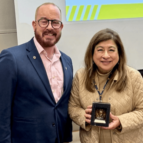 Dallas Founder Lions Club President Jeff Strater with DART Board Member Michelle Wong Krausse Dallas Founder Lions Club President Jeff Strater with DART Board Member Michelle Wong Krausse