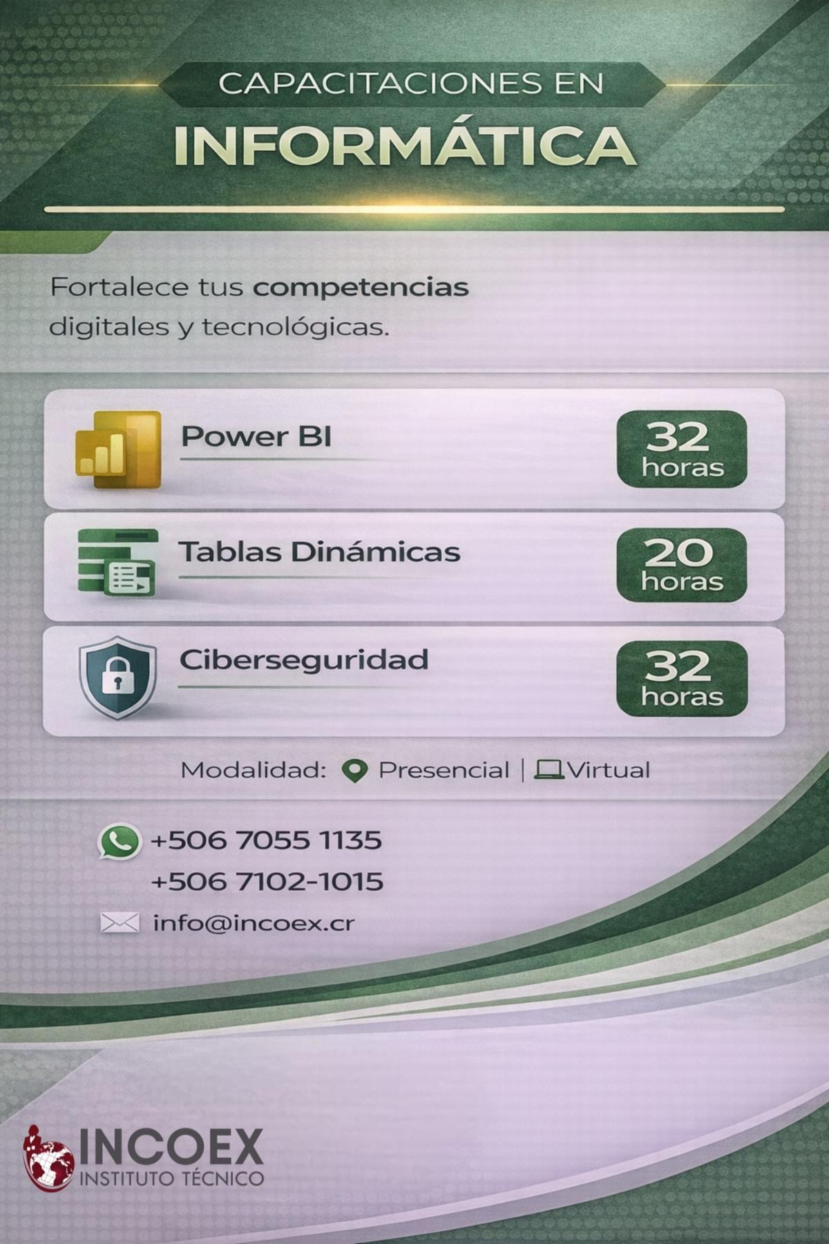 We offer modalities of study in person and virtual, allowing our students to choose the option that best suits their needs. Flexible Modality What do we do Technical professional institute in Costa Rica that offers technical careers, specialized training, and practical training oriented to the labor market. We have updated programs, qualified teachers, and in-person and virtual modalities.