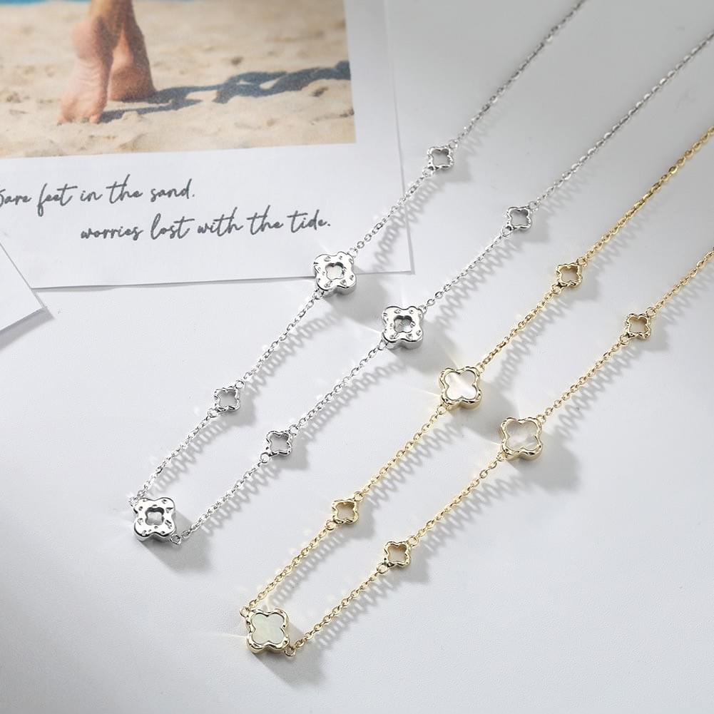 Wholesale S925 Sterling Silver Necklace - Five-Flower Clover Pendant with Mother of Pearl