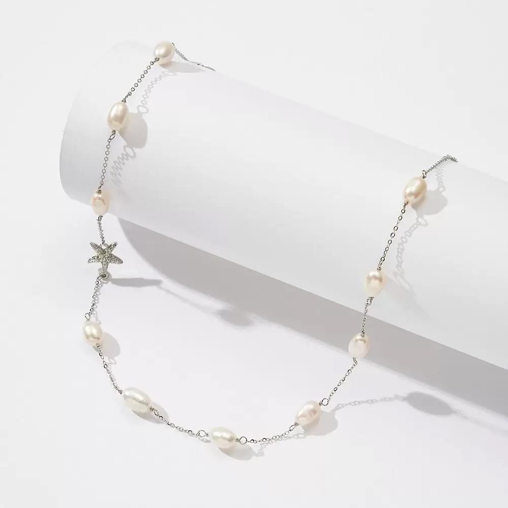 B2B Fashion Jewelry S925 Sterling Silver Freshwater Pearl Necklace Starfish Pendant Collarbone Chain