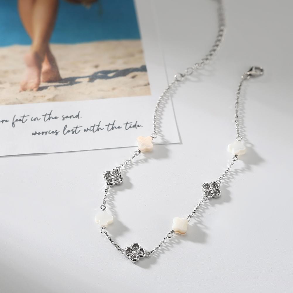 Cross-border Hot Sale 925 Silver White Shell Clover Foot Jewelry Anklet